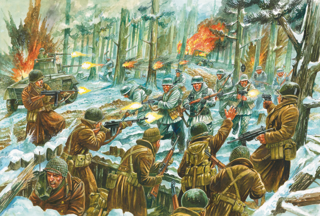 Bolt Action Battle of the Bulge box cover art by Peter Dennis