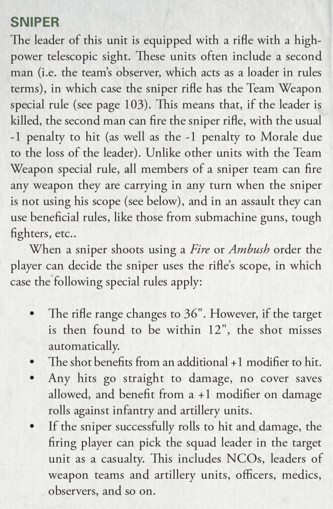 Bolt Action: Third Edition by Warlord Games, Sniper Special Rule