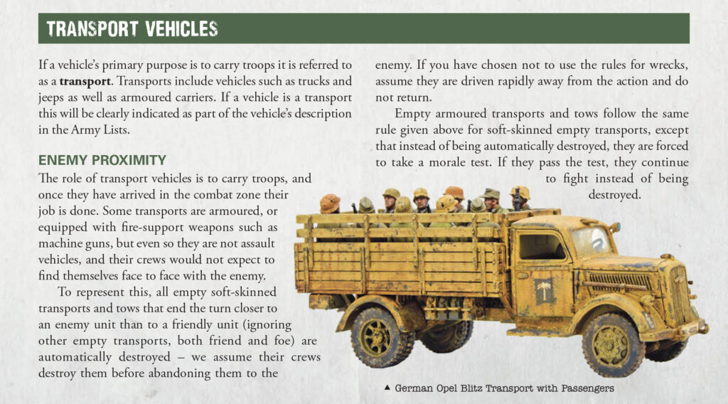 Bolt Action: Third Edition by Warlord Games, Transport Vehicles and Enemy Proximity Rules