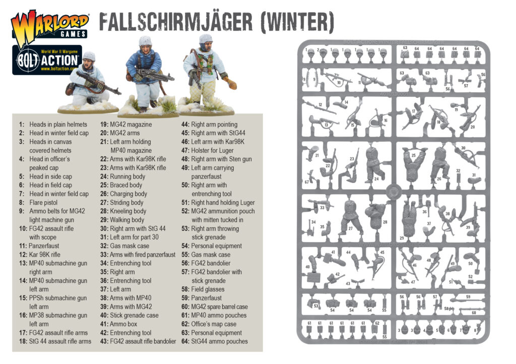 Bolt Action by Warlord Games, Fallschirmjäger (Winter) Infantry sprue contents