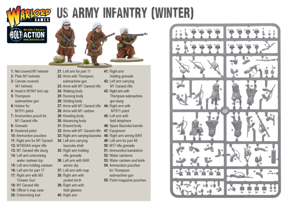 Bolt Action by Warlord Games, US Army (Winter) Infantry sprue contents