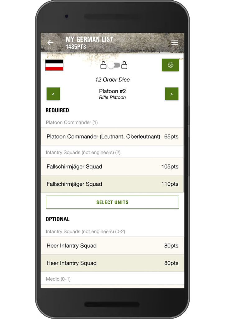 Building Bolt Action Army Lists with the App; Army Builder Function