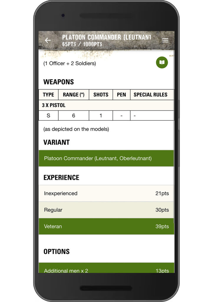 Warlord Games App - Unit Profile Rules Example