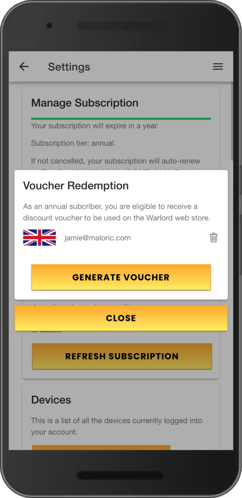 Warlord Games App – Annual Subscribers Voucher Redemption