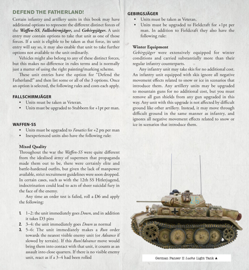 Armies of Germany: Third Edition Army Special Rules - Defend the Fatherland!