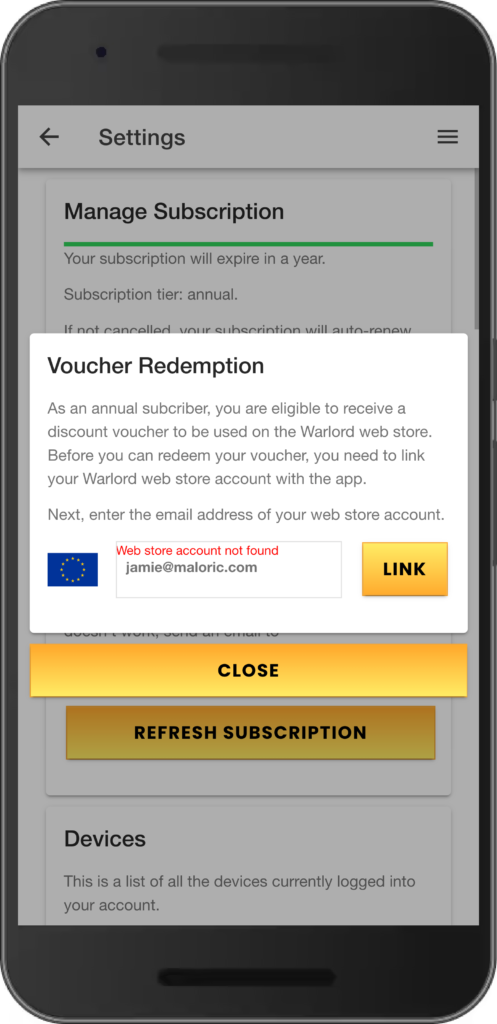 Warlord Games App – Annual Subscribers Voucher Redemption