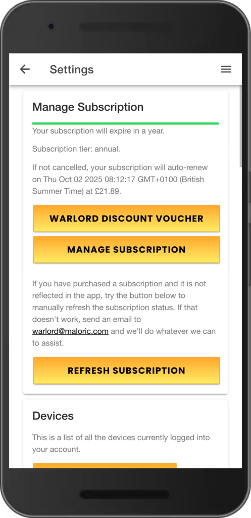 Warlord Games App – Annual Subscribers Voucher Redemption