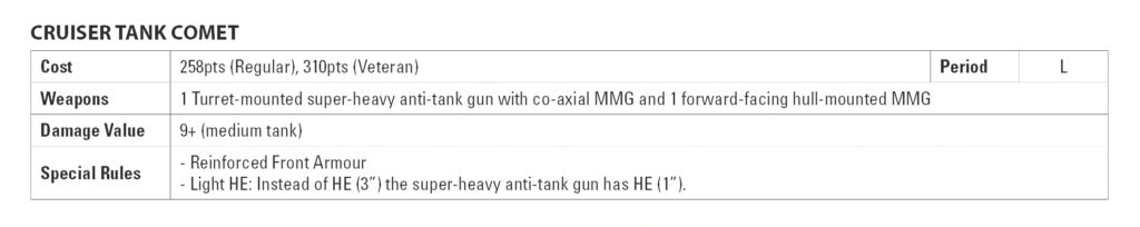 Rules for the British Comet tank in Bolt Action