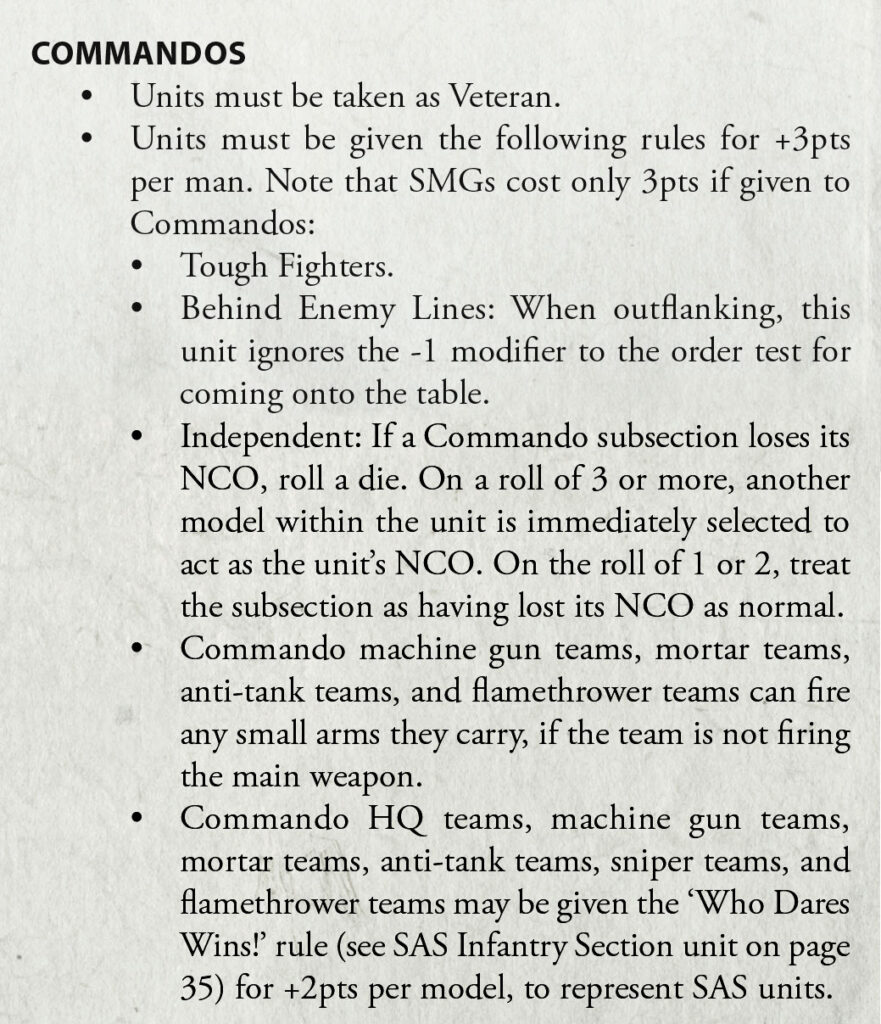 COMMANDOS special rule text