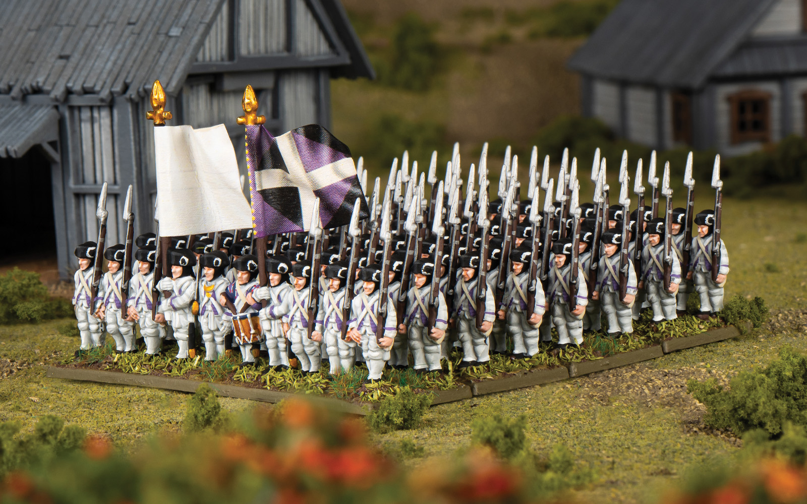 Warlord Games Epic Battles: Revolution! infantry, painted as French Seven Years' War troops.
