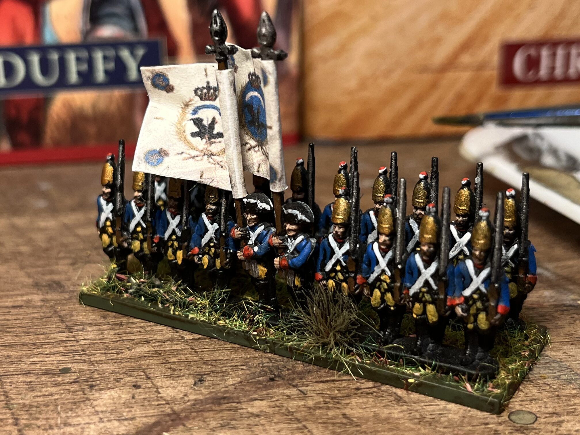 Warlord Games Epic Battles: Revolution! infantry, painted as Prussian Seven Years' War troops.