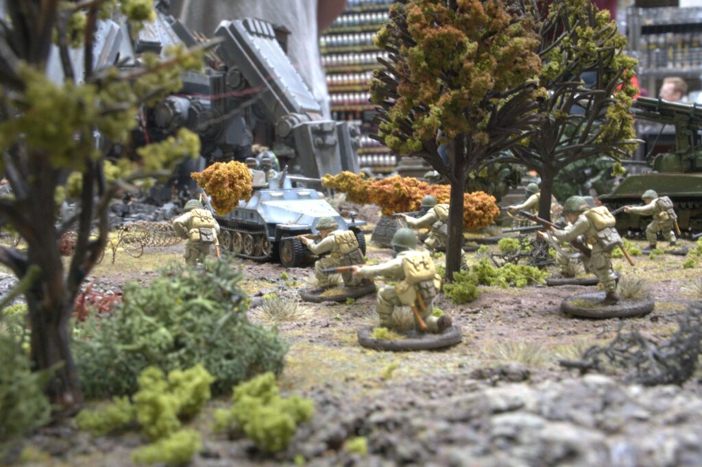 US Infantry by Warlord Games, on a Konflikt '47 table.